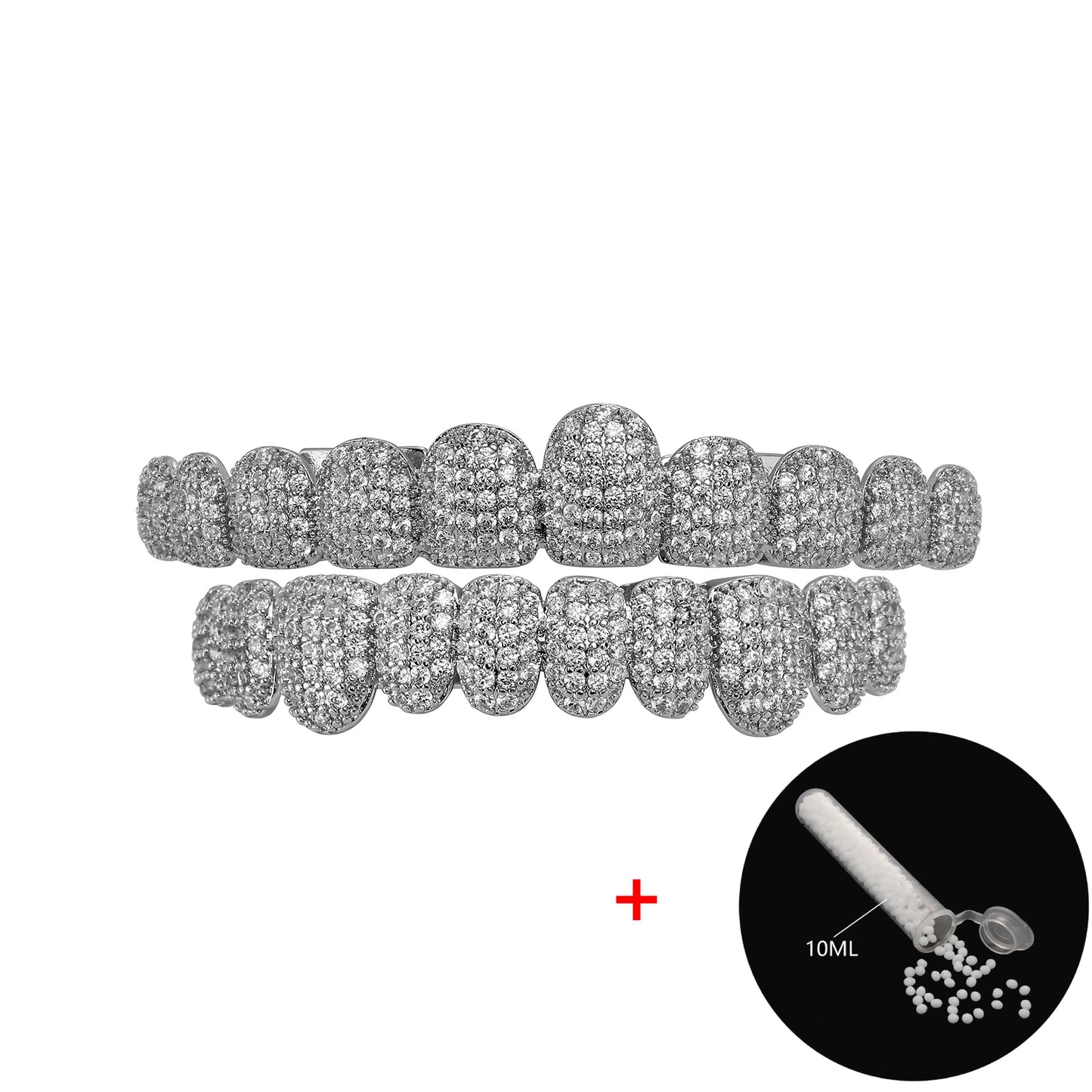 TOPGRILLZ Iced Out 10 Top &10 Bottom 5A CZ Stones Teeth Grillz Punk Rapper 14K Gold Plated Zircon Tooth Caps For Mouth Jewelry