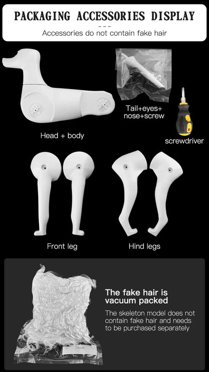 Fenice Pet Simulation Hair Grooming Fake Dog Model Practice Dog Standard Skeleton Model Dog Full Body Fake Hair