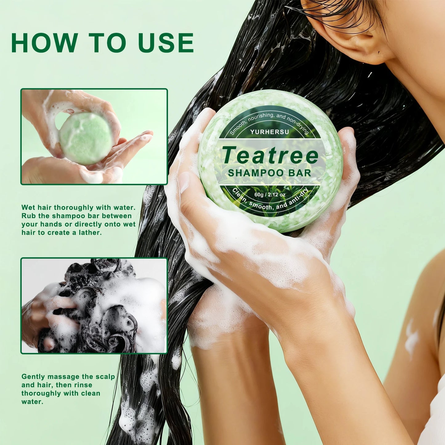 Natural Tea Tree Shampoo Bar Oil Control Anti Dandruff Refreshing Scalp Cleansing Solid Shampoo Soap for Oily Flaky Hair