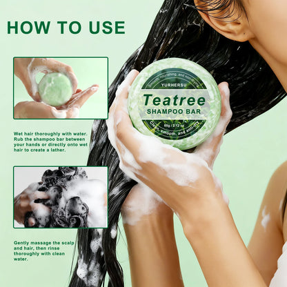 Natural Tea Tree Shampoo Bar Oil Control Anti Dandruff Refreshing Scalp Cleansing Solid Shampoo Soap for Oily Flaky Hair