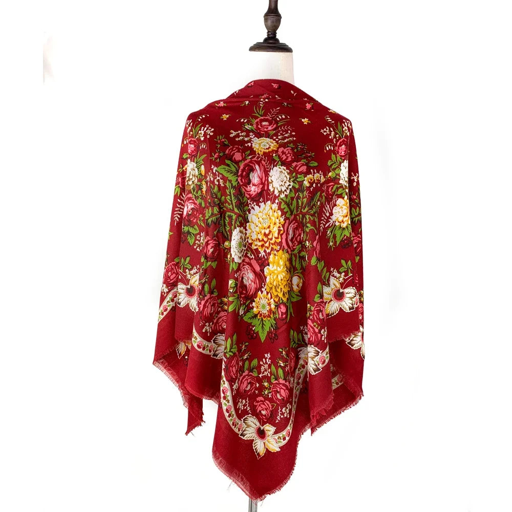 130*130cm Breathable Thin Russian Square Scarf Women Luxury Floral Print Ukrainian Shawl Babushka Handkerchief Head Wraps