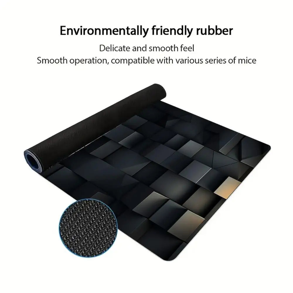 Black Gray Geometric Square Large  Gaming Mouse Pad Non-Slip Base Rubber Extended E-sports Keyboard Desk Mat Mousepad Anti-Slip