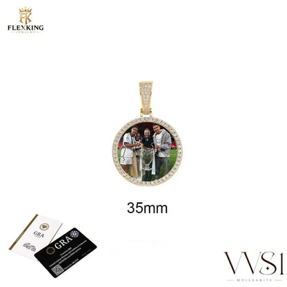 FLEXKING VVS1 Moissanite Circle Chain Pendant Custom Personalizde Photo Pendant Necklace Memory Gift