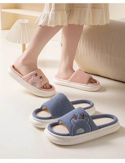 Linen Platform Women's Slippers Home Flats Summer Luxury Designer Woman Shoes New Open-Toe Casual Indoor Slides Non-Slip Unisex