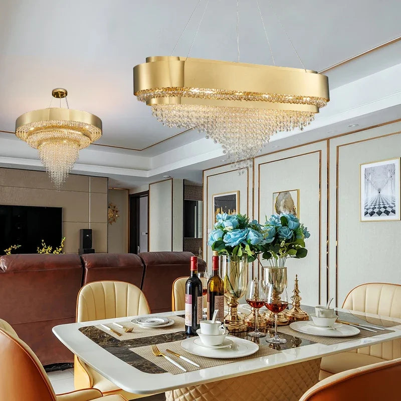 Luxury Crystal LED Hanging Chandeliers Italian Design Modern Pendant Lights Living Dining Room Home Restaurant Lighting Fixtures