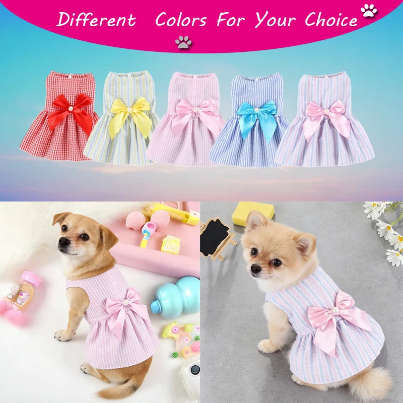 2pcs Pink & Yellow Bow-Knot Skirt For Pets In Spring/Summer For Small And Medium Sized Cats And Dogs Valentine's Day For Holiday