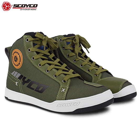 Scoyco Motorcycle Shoes Anti-Skip Breathable Shockproof Touring Casual High Ankle Autumn Summer Leisure Racing Riding Moto Boots