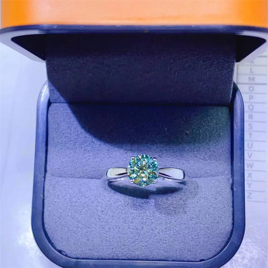 100% Original 18K white gold and platinum PT950 green moissanite classic four-prong diamond ring with color certificate