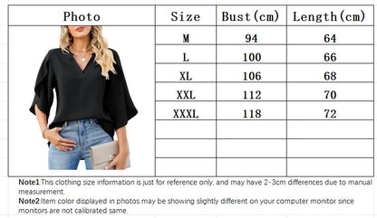 Women Summer Style Chiffon Blouses Shirts Lady Casual Short Flare Sleeve V-Neck Loose Blouse Tops