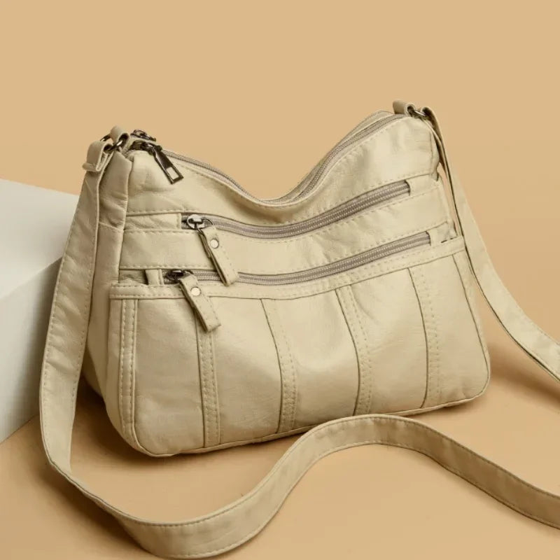 Fashion Soft Leather Crossbody Bags for Women 2026 Casual Female Multi Pocket Messenger Bags Retro Handbags Ladies Shoulder Bags