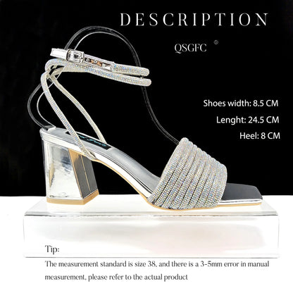 Stylish And Special Olive Bright Bag Match Women's Sandals Set With Big Diamond Tassels And Long And Short Double Chains