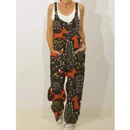 Women's Sleeveless Jumpsuit 2022 Summer Boho Floral Wide Leg Long Pants Rompers Ladies Strap Plus Size Casual Loose Bib Trousers