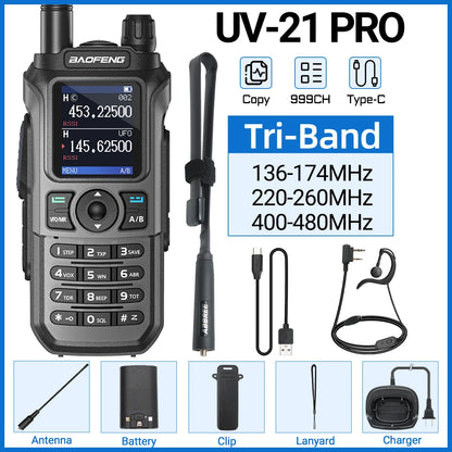 Baofeng UV-21 Pro V2 Wireless Copy Frequency Tri Band Powerful Waterproof Long Range UV-5R Long Range Type-C Two Way Ham Radio
