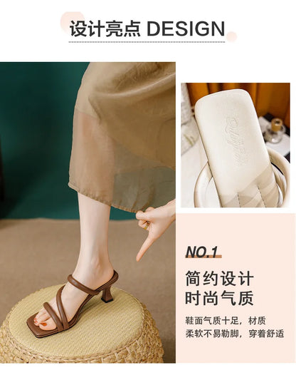 Elegant Ladies Glass Tacones Slippers Open Toe Thick Band Sandals Women High Heels Shoes Wedges Open Toe Slides Beach Sandalias