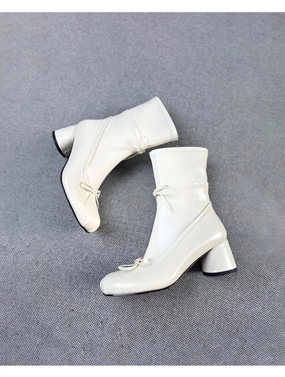 2026 New Style Women's Thick Heel Slim Boots - Early Spring New Style Bowknot Short Boots