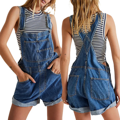 Summer Y2k Denim Jumpsuits for Women Straight Leg Stretch Jeans Dungarees Bib Overalls Regular Fit with Adjustable Straps