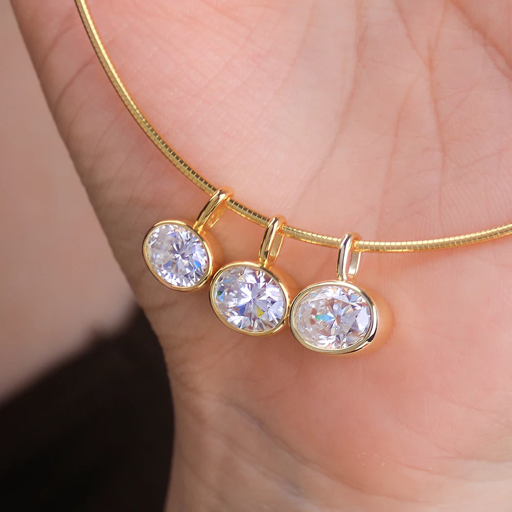 BXINY 2-4carat East West Oval Cut Moissanite Collar Choker Necklace S925 Silver Bezel Set Solitaire Diamond Pendant Gift Jewelry
