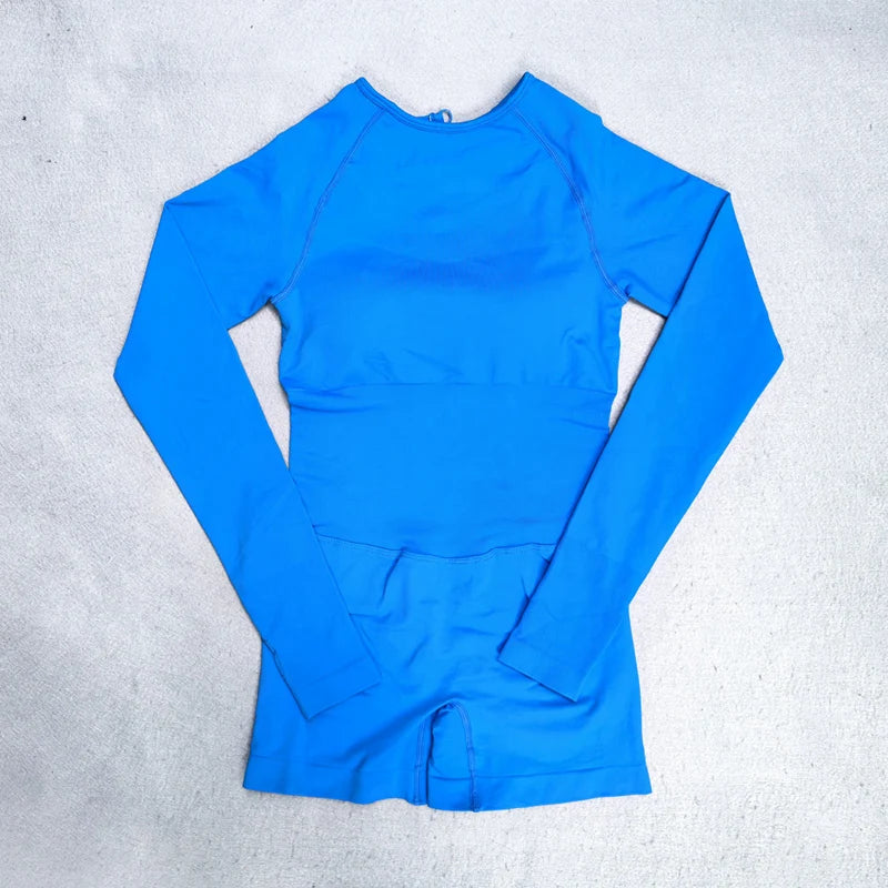 Long Sleeve One Piece Set Women Clothes Backless Gym Set Seamless Yoga Set Bodysuit Workout Shorts Romper Jumpsuit Sportswear