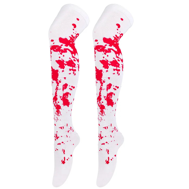 Women Halloween Socks Thigh High Stockings for Girls Black White Over Above Long Knee Sock Funny Cosplay Harajuku