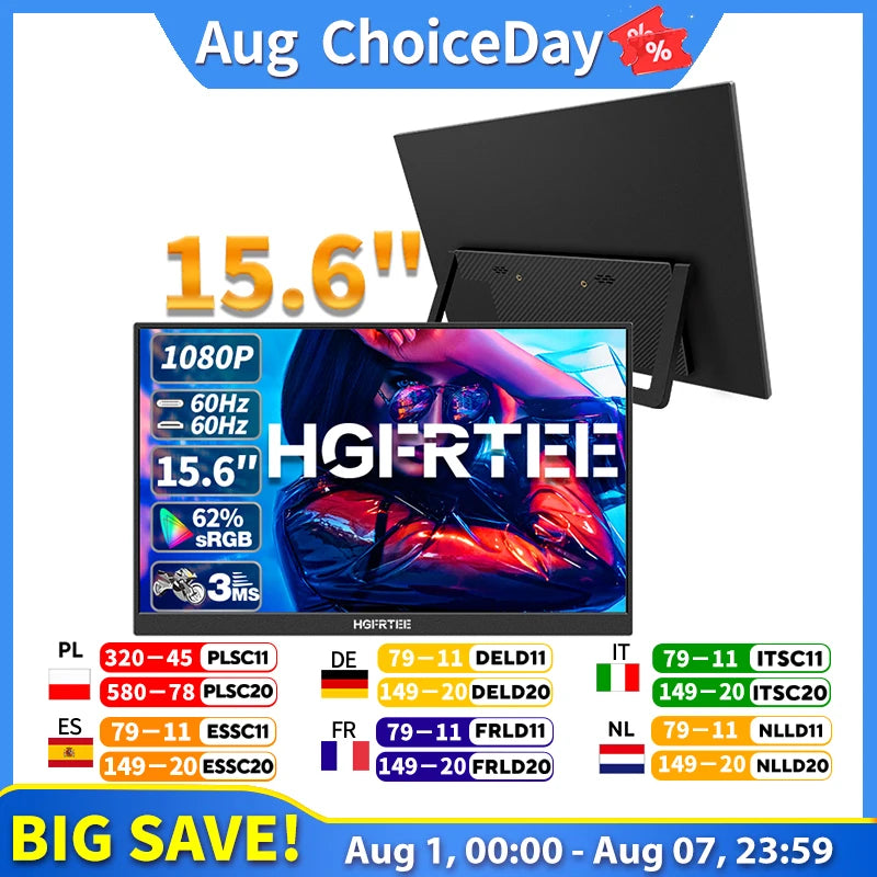 HGFRTEE 15.6 Inch Portable Monitor, FHD-IPS Laptop External Second Screen, Gaming Extended Display with Type-C HDMI