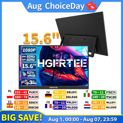 HGFRTEE 15.6 Inch Portable Monitor, FHD-IPS Laptop External Second Screen, Gaming Extended Display with Type-C HDMI