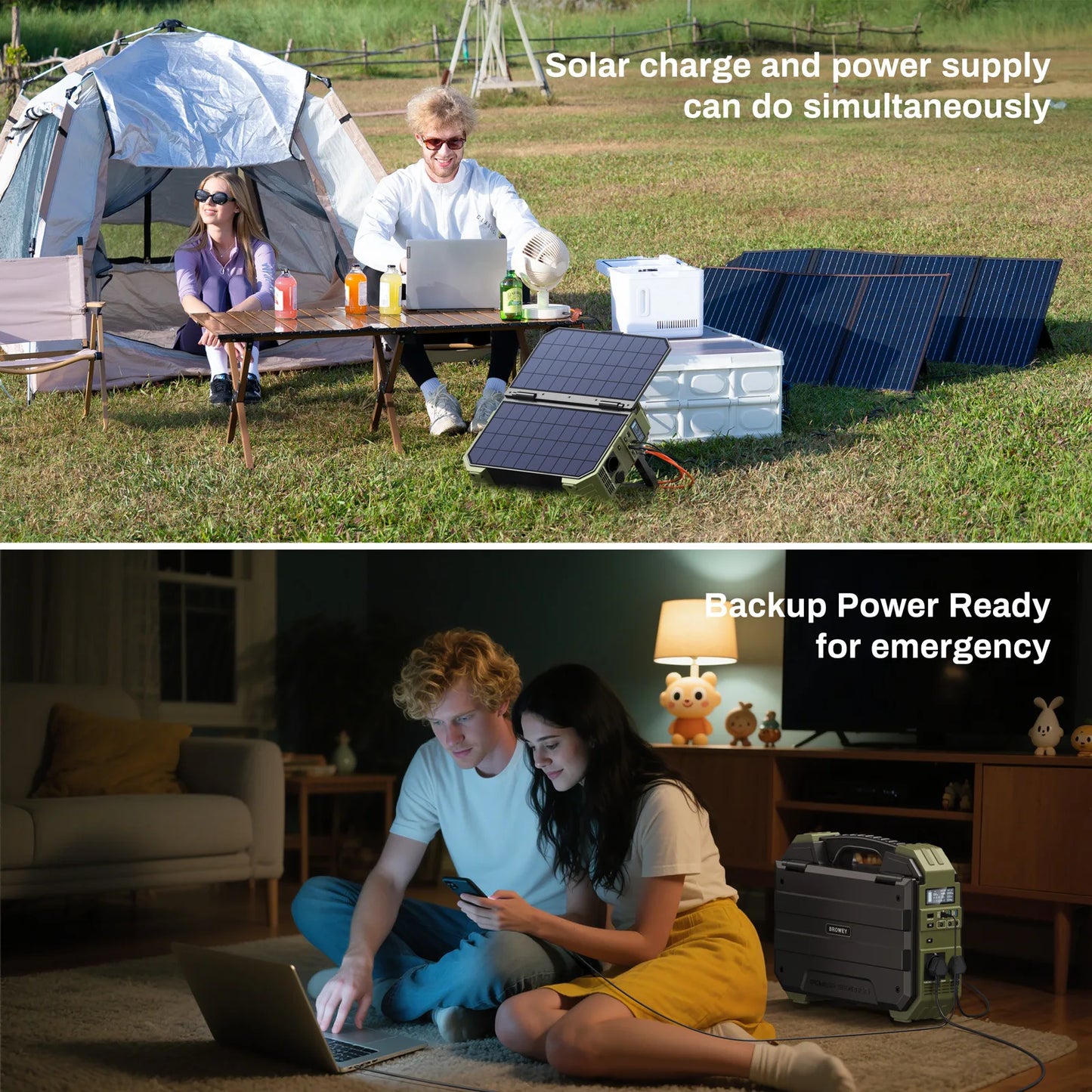 Portable Power Station With Solar Panel 1024Wh 1600W LiFePO4 Battery For Home Backup Outdoors Camping RV Solar Generator