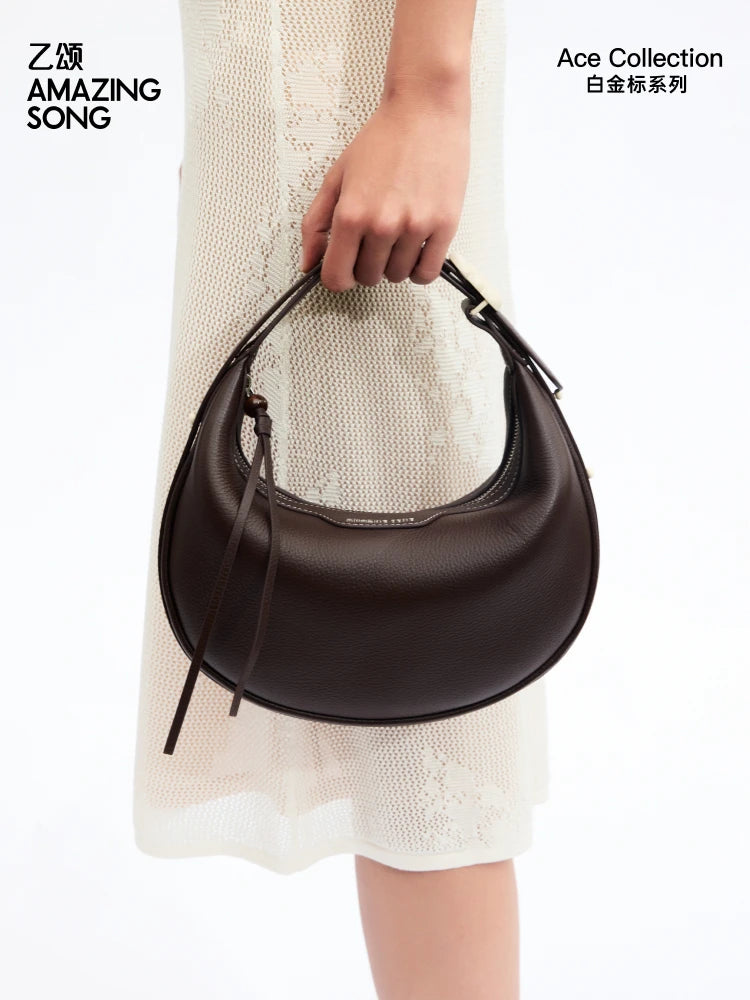 Amazing Song Original Design Half Moon Bag Small Top Grain Leather 2026 New Fashionable Women's Bags