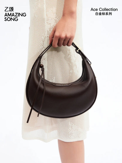 Amazing Song Original Design Half Moon Bag Small Top Grain Leather 2026 New Fashionable Women's Bags