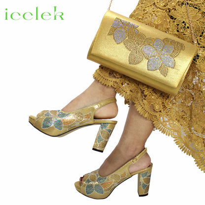 Baby Pink Flower Pattern Mature Pumps African Design Women Matching Shoes and Bag with Platform High Quality Sandals for Wedding