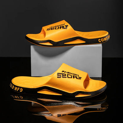 Men's Letter Print Slide Sandals Color Block Thick Sole Sport Slippers 2026