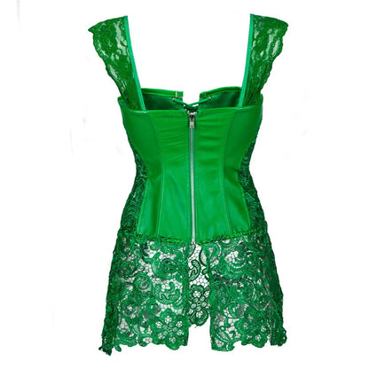 Women's Steampunk Gothic Overbust Corset Dress Lace Up Zipper Back Punk Faux Leather Bustier Lingerie Plus Size