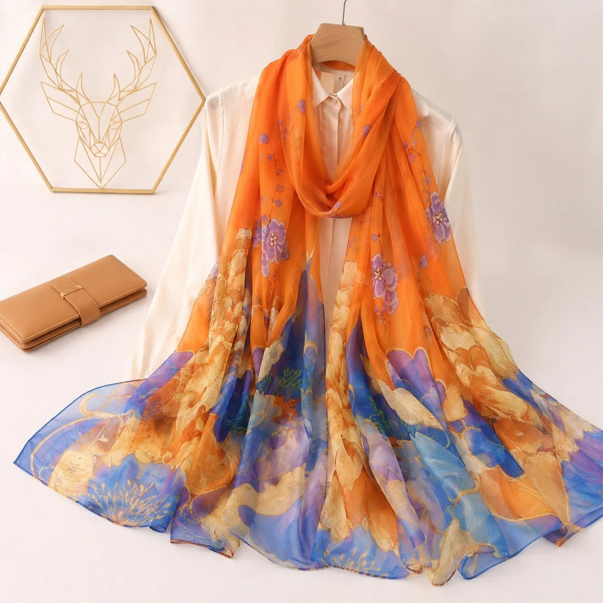 130*180cm Fashion Spring Summer Women Floral Printing Beach Silk Scarf Shawls Female Long Wraps Beach Sunscreen Hijab Lady