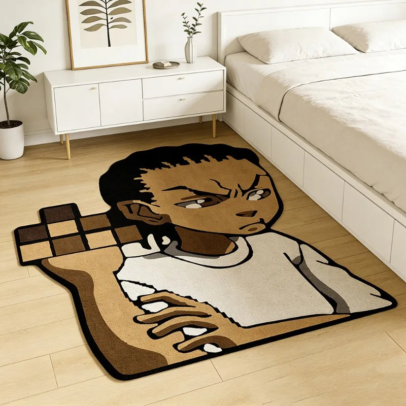 Cartoon Anime Character Head-shaped Rug Trendy Personalized Bedroom Bedside Floor Mat Washable Soft Plush Floor Mat Carpet