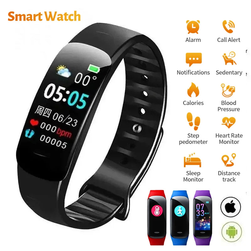 Smart Watch C1 Plus Bluetooth Step Counting Sports Bracelet Fitness Tracker Heart Rate Blood Pressure Sleep Men Women