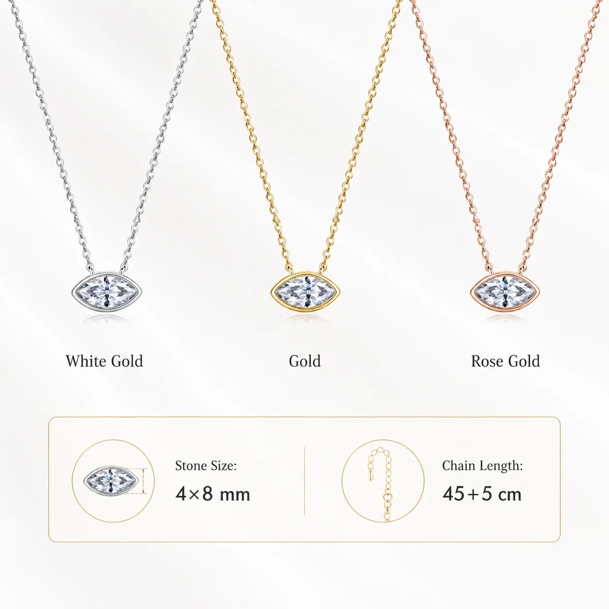 Evil Eye Moissanite Pendant Necklace Marquise Cut 4x8mm Bezel Set S925 Sterling Silver D Color VVS1 GRA Certified Gift for Women