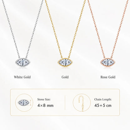 Evil Eye Moissanite Pendant Necklace Marquise Cut 4x8mm Bezel Set S925 Sterling Silver D Color VVS1 GRA Certified Gift for Women