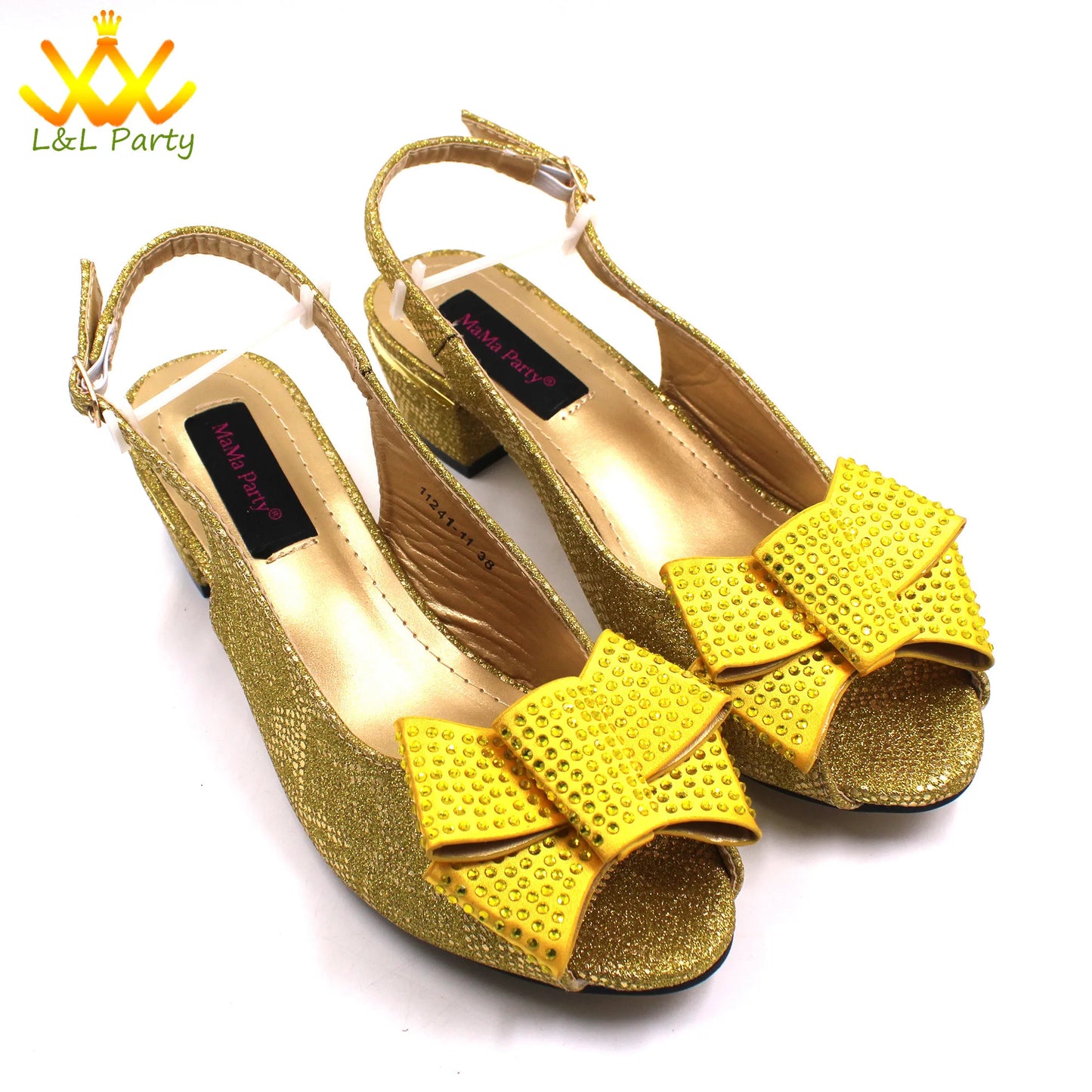 Pink New Arrivals Nigerian Women Shoes and Bag Set Italian Design Low Heels with Crystal Peep Toe Sandals for Party