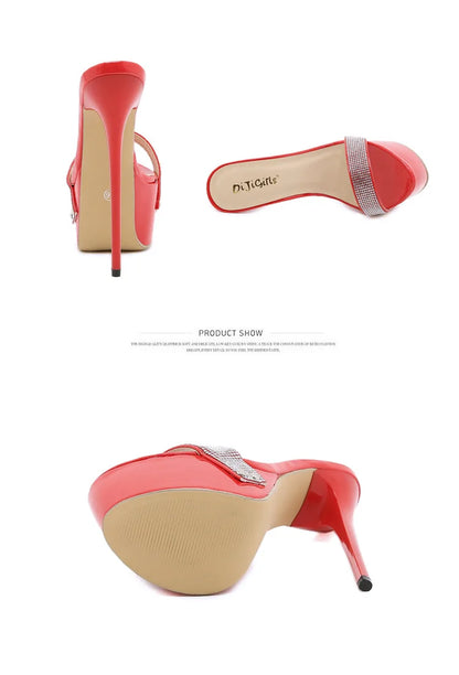 Maogu Slides Women Summer Footwear New 2023 Platform Shoes Luxury Slippers Strippers Rhinestone Sexy High Heel Sandals 16cm 42