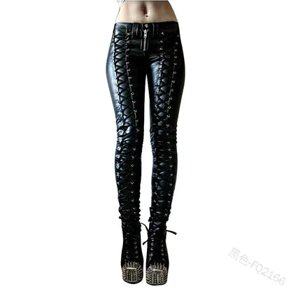 Women's New Fashion Tight Skinny Pants PU Faux Leather High Waist Smooth Touch Elastic Fit Wrinkle Resistant Casual Long Pants