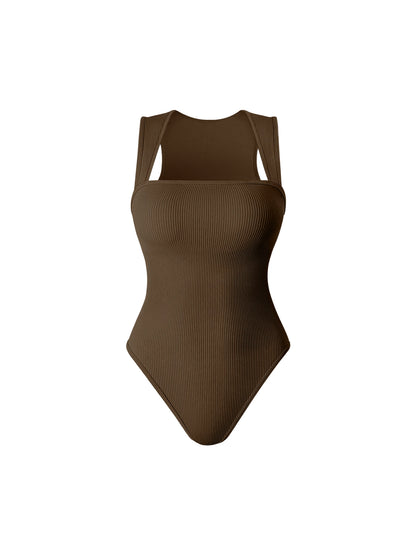 2026 Summer Fashion Square Collar Solid Color Sleeveless Bodysuit High Waist Sexy Tight Women's Jumpsuit