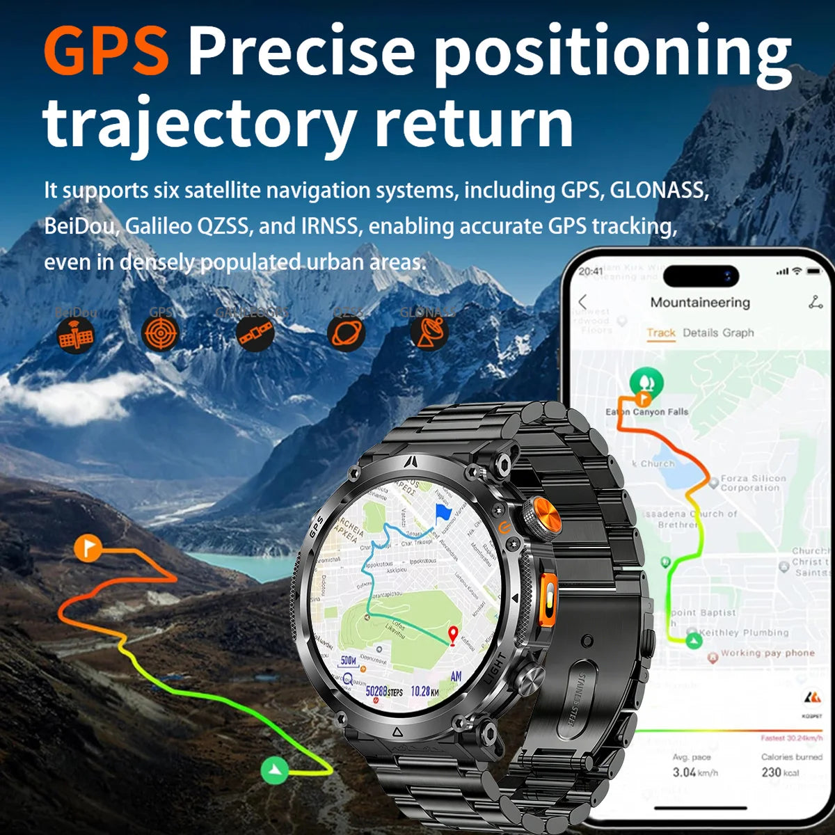 COANR2026 New Military Smart Watch 850mAh Battery GPS trace Compass 3ATM Waterproof Tactics Sport Flashlight call SmartWatch Men
