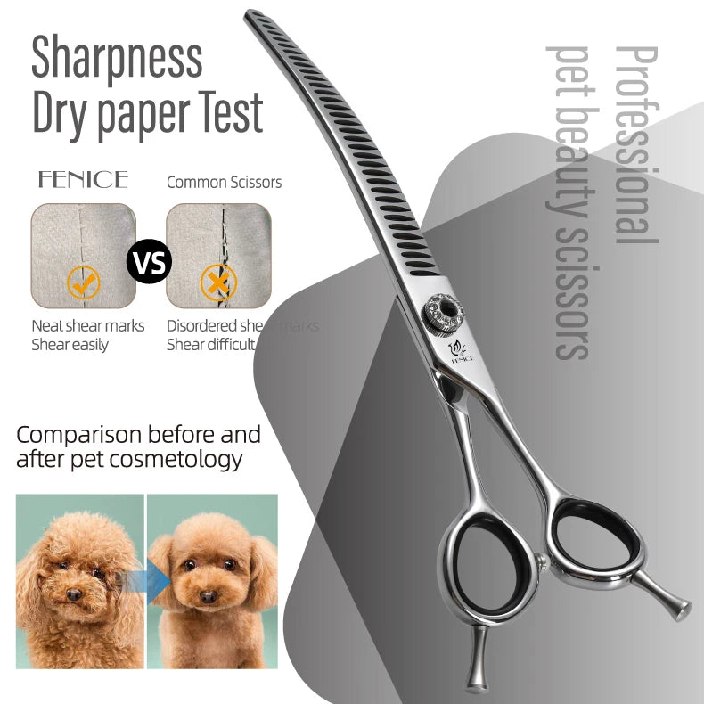 Fenice CIQ Professional 7.0/7.5 Inch JP440C Dog Grooming Scissors Curved Chunker /Thinning Scissors for Dogs Cats and Other Pets