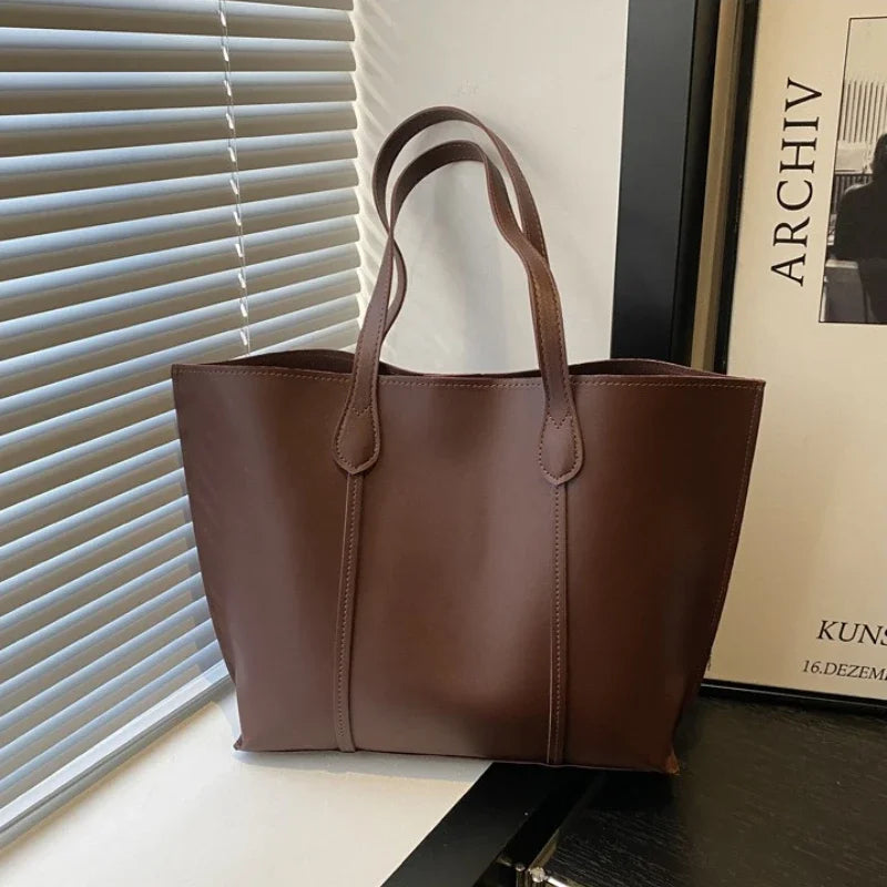 Retro Faux Leather Shoulder Bag, Large Capacity Office Commuter Handbag,Top Handle Purse Durable Work Laptop Tote Bags for Women