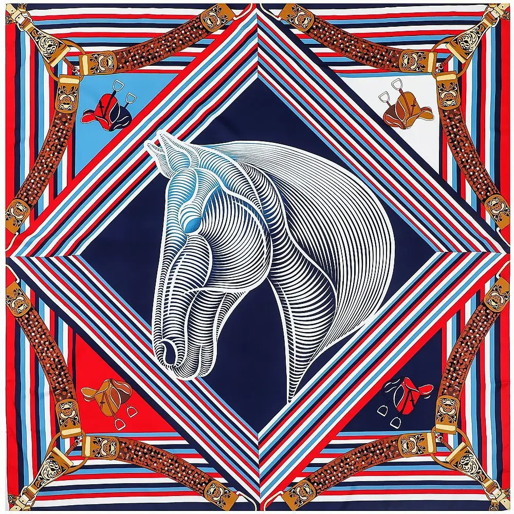 130CM Silk Scarf Women Horse Head Print Stoles Square Scarves Wraps Large Bandana Kerchief Hijabs Female Silk Foulards Sjaal
