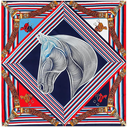 130CM Silk Scarf Women Horse Head Print Stoles Square Scarves Wraps Large Bandana Kerchief Hijabs Female Silk Foulards Sjaal
