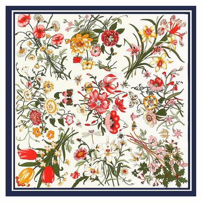 130*130cm Women Luxury Floral Print Twill Silk Scarves Lady Echarpes Bandana Square Scarves Wraps Femme Foulard Pashmina