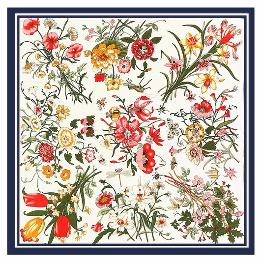 130*130cm Women Luxury Floral Print Twill Silk Scarves Lady Echarpes Bandana Square Scarves Wraps Femme Foulard Pashmina