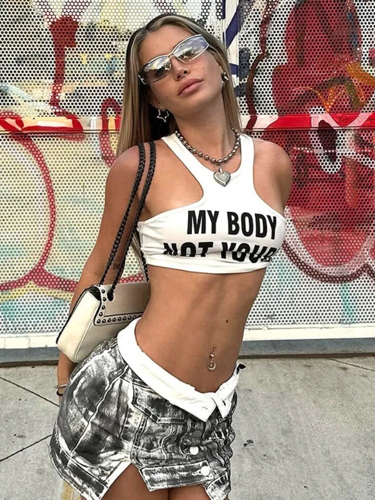 Summer Fashion Sexy Clashing Colors Women Clothing Casual Slim Hollow Round Neck Sleeveless Tank Top Women Monogram Y2k Top