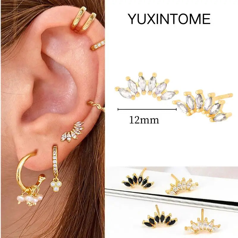 White Color Zircon Hoop Earrings 925 Sterling Silver Needle Cross/Star/Flower/Water Drop Pendant Gold Earrings Luxury Jewelry