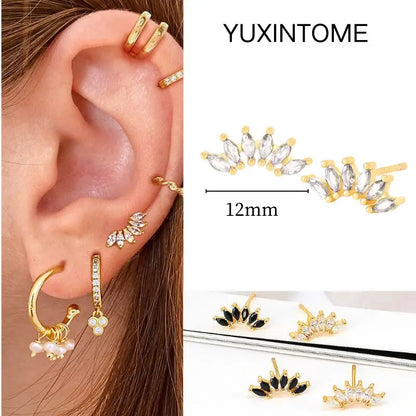 White Color Zircon Hoop Earrings 925 Sterling Silver Needle Cross/Star/Flower/Water Drop Pendant Gold Earrings Luxury Jewelry